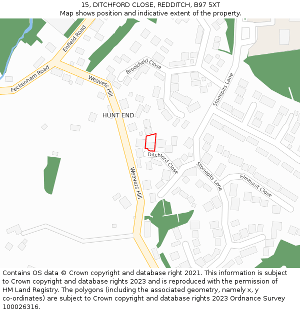 15, DITCHFORD CLOSE, REDDITCH, B97 5XT: Location map and indicative extent of plot