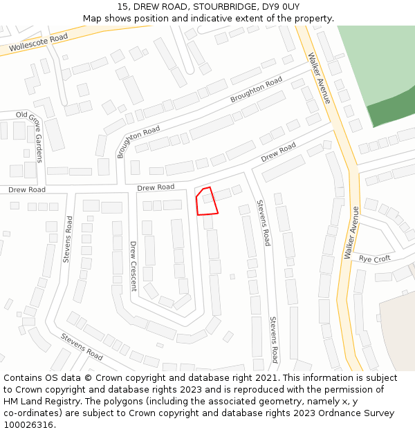 15, DREW ROAD, STOURBRIDGE, DY9 0UY: Location map and indicative extent of plot