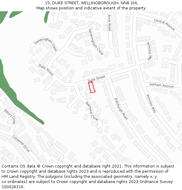 15, DUKE STREET, WELLINGBOROUGH, NN8 2HL: Location map and indicative extent of plot