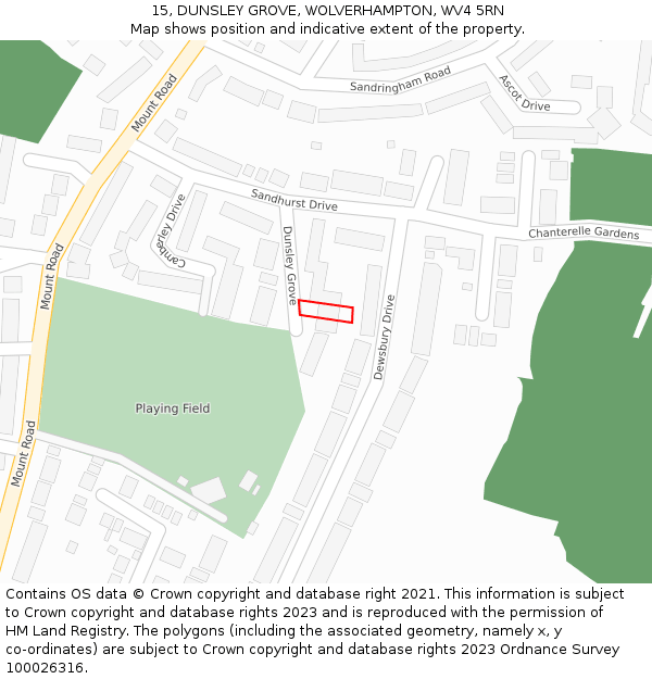 15, DUNSLEY GROVE, WOLVERHAMPTON, WV4 5RN: Location map and indicative extent of plot