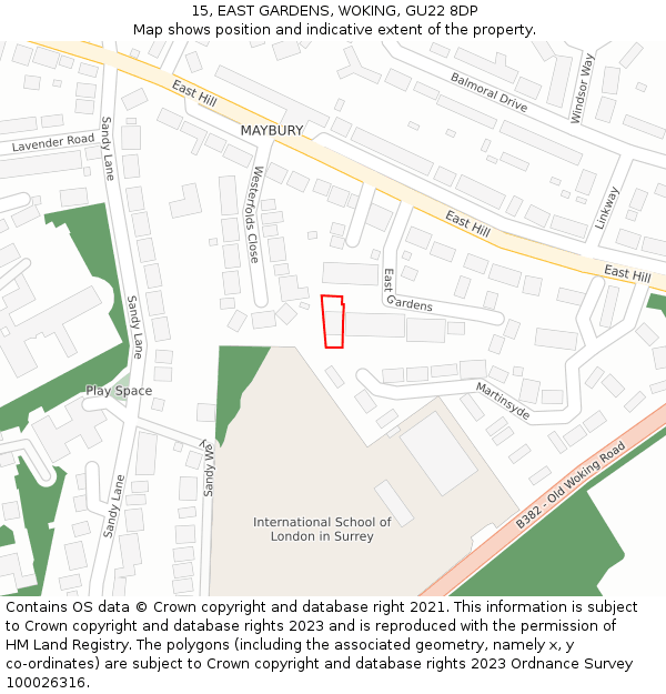 15, EAST GARDENS, WOKING, GU22 8DP: Location map and indicative extent of plot