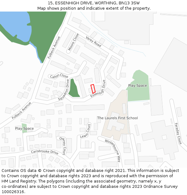 15, ESSENHIGH DRIVE, WORTHING, BN13 3SW: Location map and indicative extent of plot