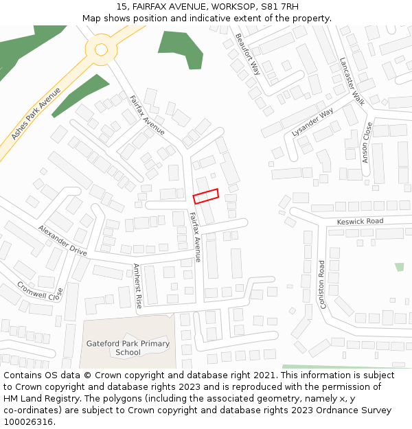 15, FAIRFAX AVENUE, WORKSOP, S81 7RH: Location map and indicative extent of plot