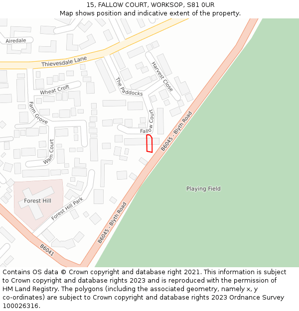 15, FALLOW COURT, WORKSOP, S81 0UR: Location map and indicative extent of plot