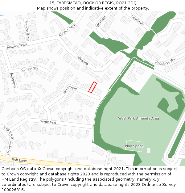 15, FARESMEAD, BOGNOR REGIS, PO21 3DQ: Location map and indicative extent of plot