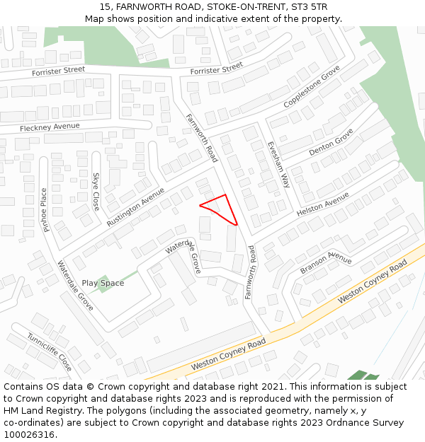 15, FARNWORTH ROAD, STOKE-ON-TRENT, ST3 5TR: Location map and indicative extent of plot