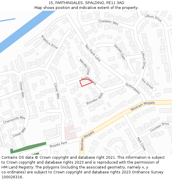 15, FARTHINGALES, SPALDING, PE11 3AD: Location map and indicative extent of plot