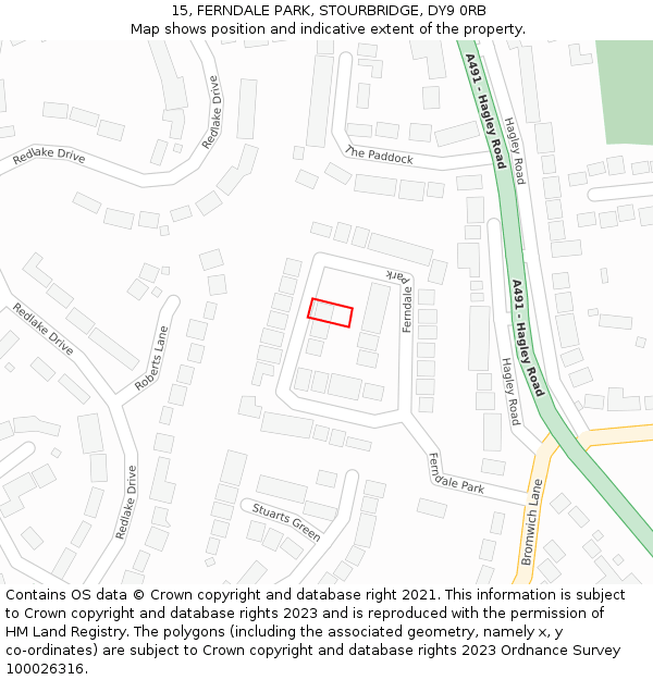 15, FERNDALE PARK, STOURBRIDGE, DY9 0RB: Location map and indicative extent of plot