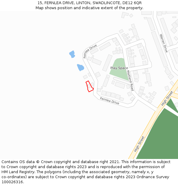 15, FERNLEA DRIVE, LINTON, SWADLINCOTE, DE12 6QR: Location map and indicative extent of plot