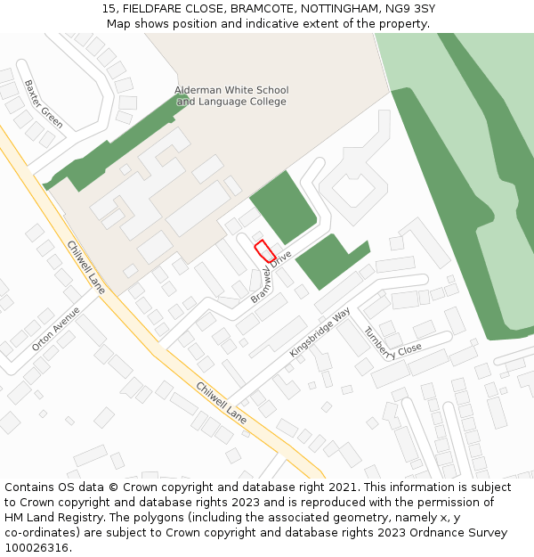 15, FIELDFARE CLOSE, BRAMCOTE, NOTTINGHAM, NG9 3SY: Location map and indicative extent of plot