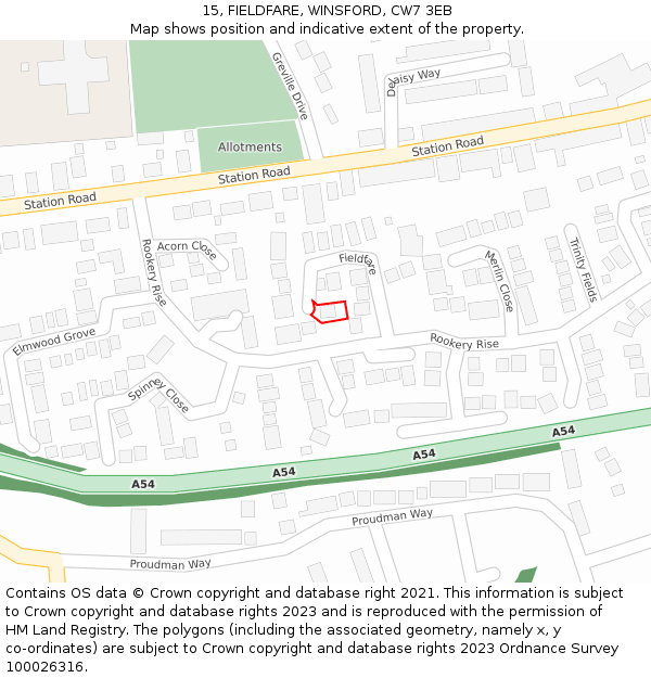 15, FIELDFARE, WINSFORD, CW7 3EB: Location map and indicative extent of plot