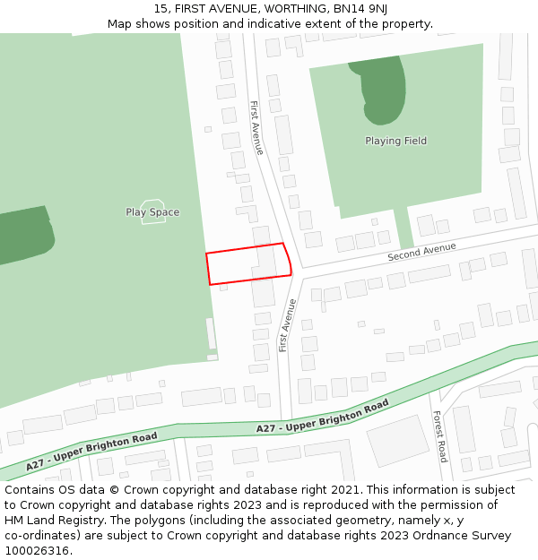 15, FIRST AVENUE, WORTHING, BN14 9NJ: Location map and indicative extent of plot