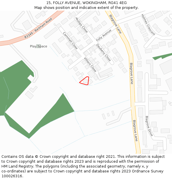 15, FOLLY AVENUE, WOKINGHAM, RG41 4EG: Location map and indicative extent of plot