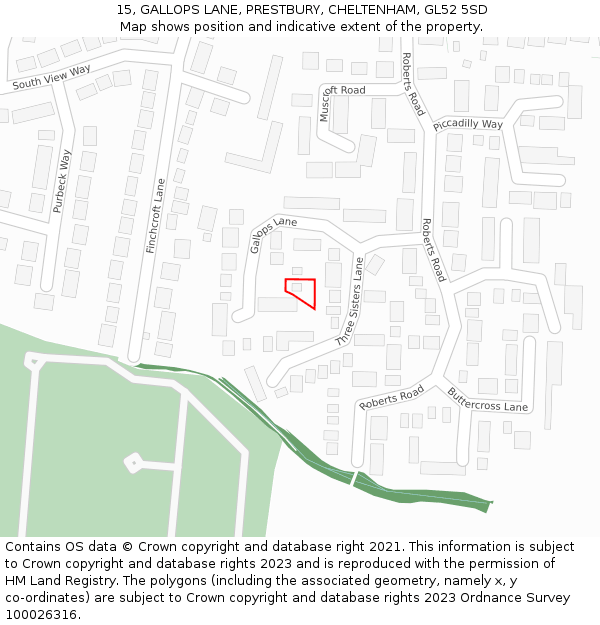 15, GALLOPS LANE, PRESTBURY, CHELTENHAM, GL52 5SD: Location map and indicative extent of plot