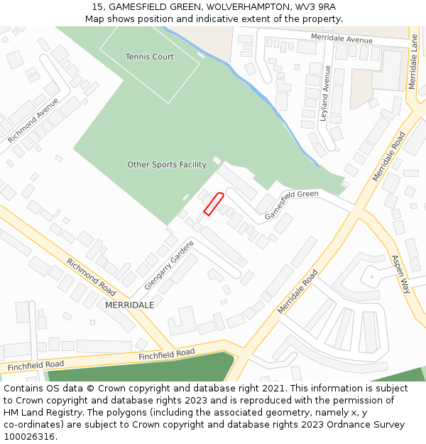 15, GAMESFIELD GREEN, WOLVERHAMPTON, WV3 9RA: Location map and indicative extent of plot