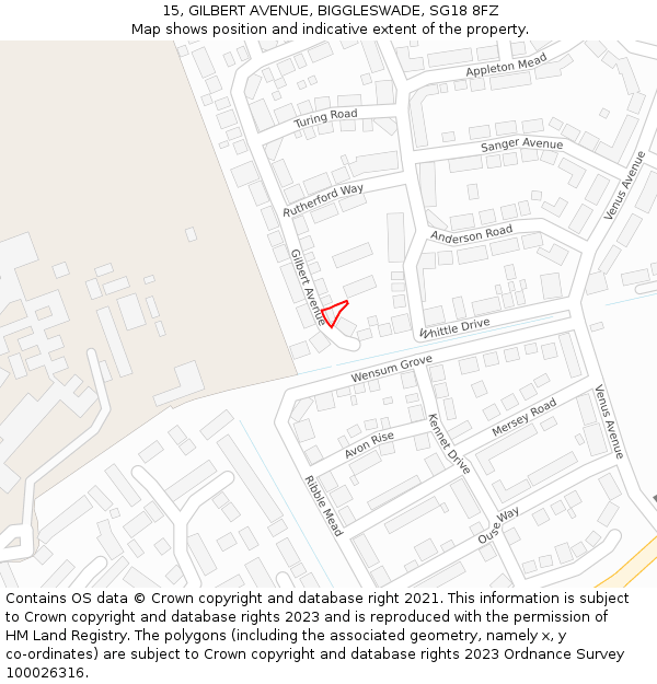 15, GILBERT AVENUE, BIGGLESWADE, SG18 8FZ: Location map and indicative extent of plot