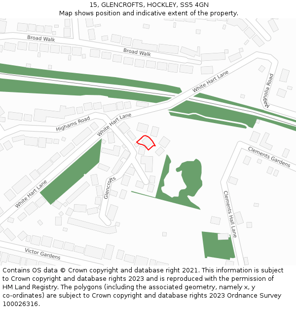 15, GLENCROFTS, HOCKLEY, SS5 4GN: Location map and indicative extent of plot