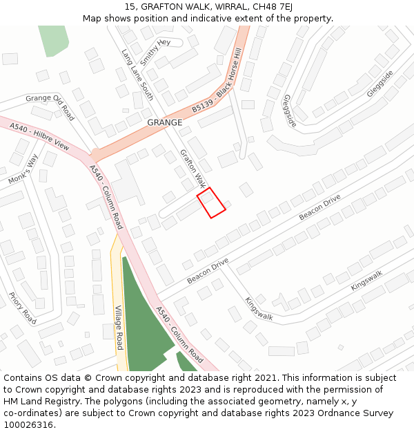 15, GRAFTON WALK, WIRRAL, CH48 7EJ: Location map and indicative extent of plot