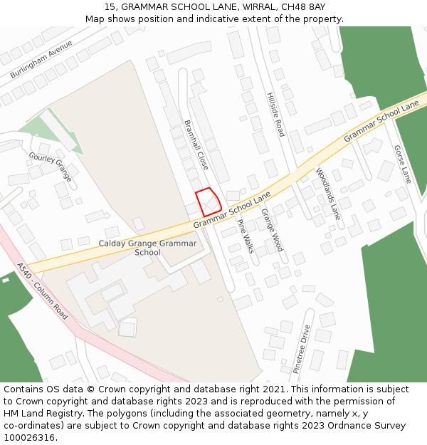 15, GRAMMAR SCHOOL LANE, WIRRAL, CH48 8AY: Location map and indicative extent of plot