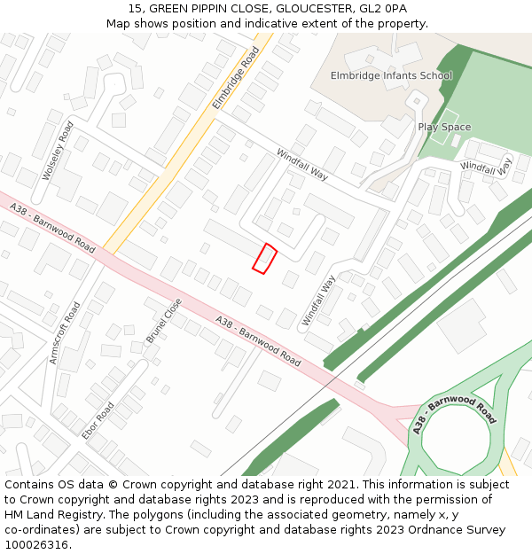 15, GREEN PIPPIN CLOSE, GLOUCESTER, GL2 0PA: Location map and indicative extent of plot