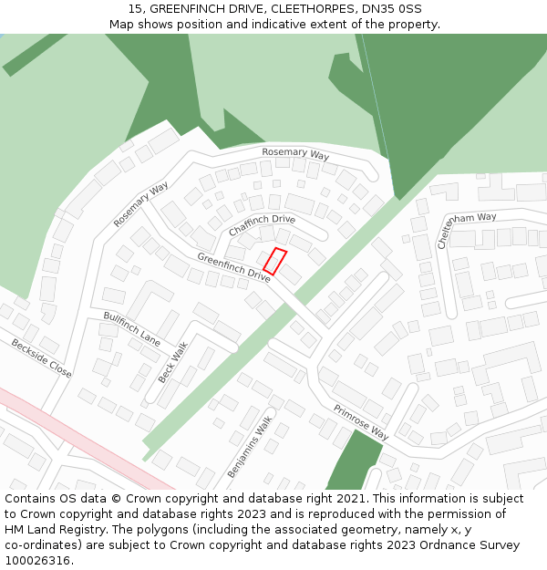 15, GREENFINCH DRIVE, CLEETHORPES, DN35 0SS: Location map and indicative extent of plot