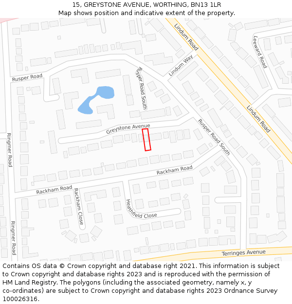 15, GREYSTONE AVENUE, WORTHING, BN13 1LR: Location map and indicative extent of plot