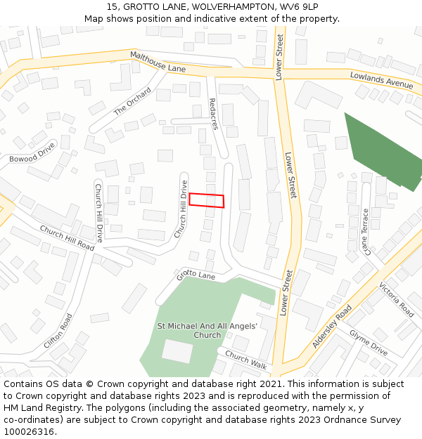 15, GROTTO LANE, WOLVERHAMPTON, WV6 9LP: Location map and indicative extent of plot