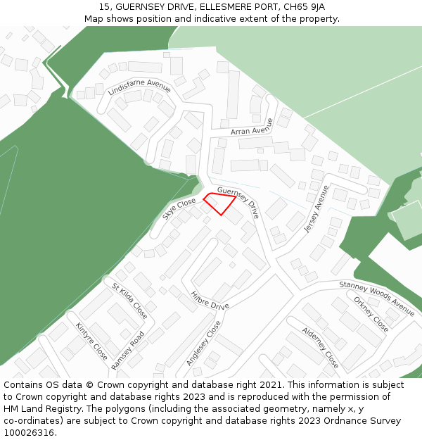 15, GUERNSEY DRIVE, ELLESMERE PORT, CH65 9JA: Location map and indicative extent of plot