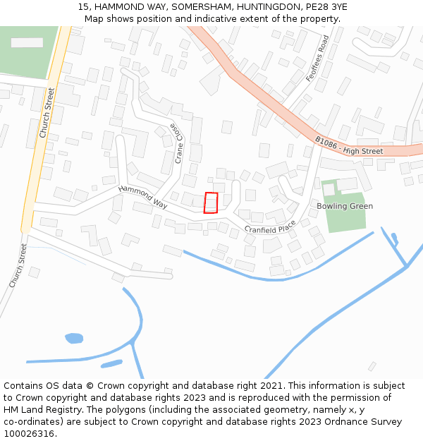 15, HAMMOND WAY, SOMERSHAM, HUNTINGDON, PE28 3YE: Location map and indicative extent of plot