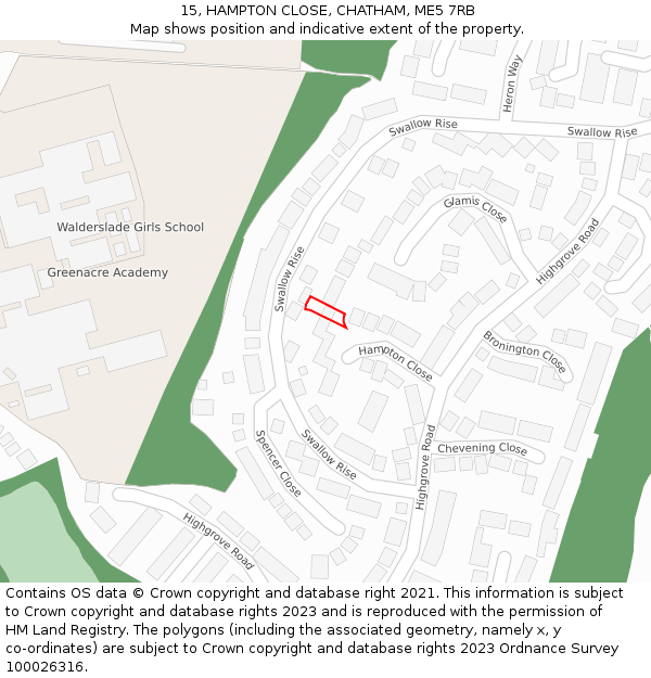 15, HAMPTON CLOSE, CHATHAM, ME5 7RB: Location map and indicative extent of plot