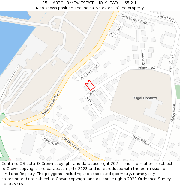 15, HARBOUR VIEW ESTATE, HOLYHEAD, LL65 2HL: Location map and indicative extent of plot