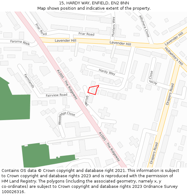 15, HARDY WAY, ENFIELD, EN2 8NN: Location map and indicative extent of plot