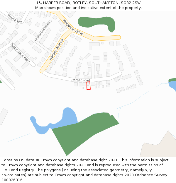 15, HARPER ROAD, BOTLEY, SOUTHAMPTON, SO32 2SW: Location map and indicative extent of plot