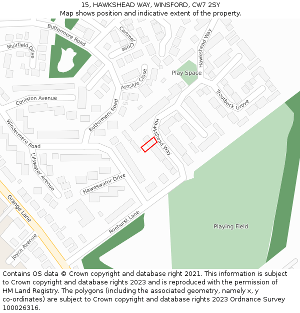 15, HAWKSHEAD WAY, WINSFORD, CW7 2SY: Location map and indicative extent of plot