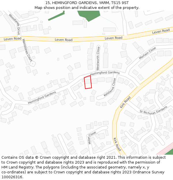 15, HEMINGFORD GARDENS, YARM, TS15 9ST: Location map and indicative extent of plot
