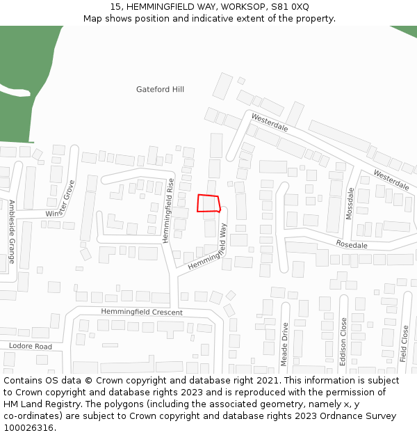 15, HEMMINGFIELD WAY, WORKSOP, S81 0XQ: Location map and indicative extent of plot