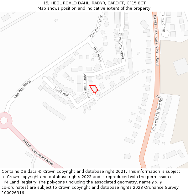 15, HEOL ROALD DAHL, RADYR, CARDIFF, CF15 8GT: Location map and indicative extent of plot