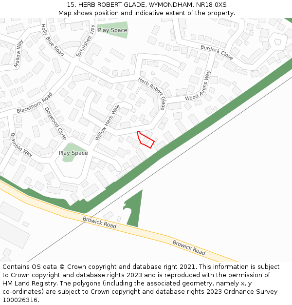 15, HERB ROBERT GLADE, WYMONDHAM, NR18 0XS: Location map and indicative extent of plot