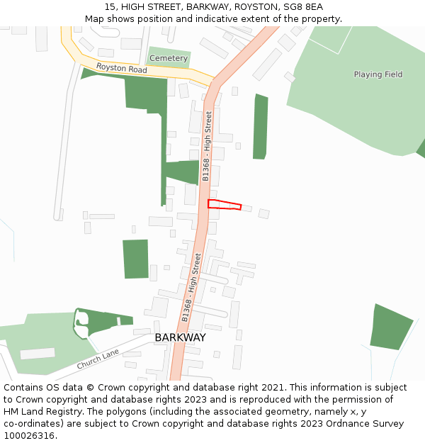 15, HIGH STREET, BARKWAY, ROYSTON, SG8 8EA: Location map and indicative extent of plot