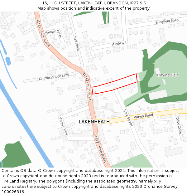 15, HIGH STREET, LAKENHEATH, BRANDON, IP27 9JS: Location map and indicative extent of plot