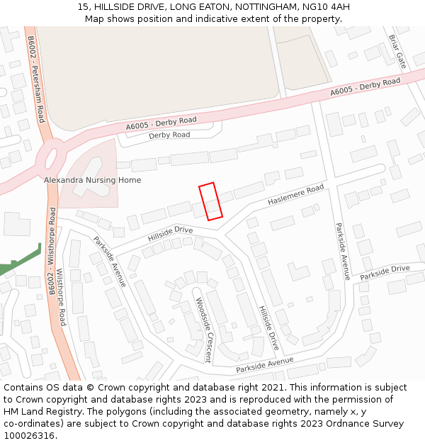 15, HILLSIDE DRIVE, LONG EATON, NOTTINGHAM, NG10 4AH: Location map and indicative extent of plot