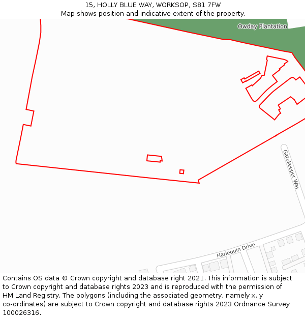 15, HOLLY BLUE WAY, WORKSOP, S81 7FW: Location map and indicative extent of plot