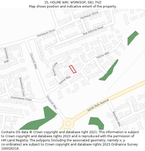 15, HOLME WAY, WORKSOP, S81 7NZ: Location map and indicative extent of plot