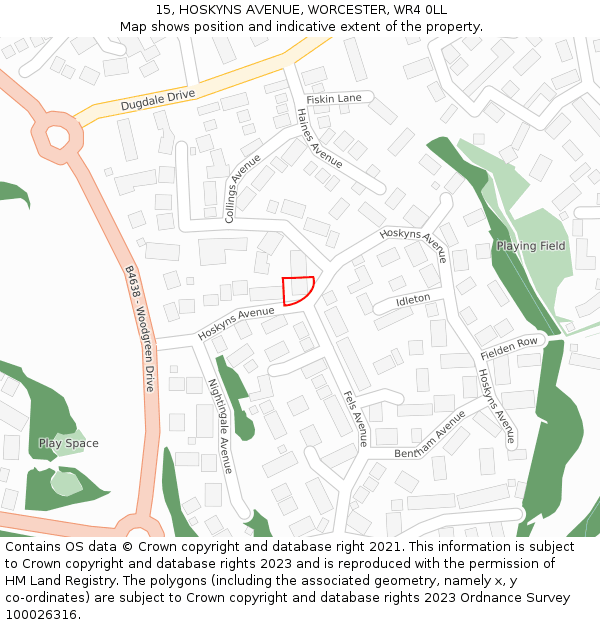 15, HOSKYNS AVENUE, WORCESTER, WR4 0LL: Location map and indicative extent of plot