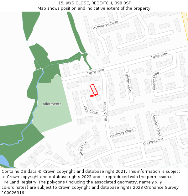 15, JAYS CLOSE, REDDITCH, B98 0SF: Location map and indicative extent of plot