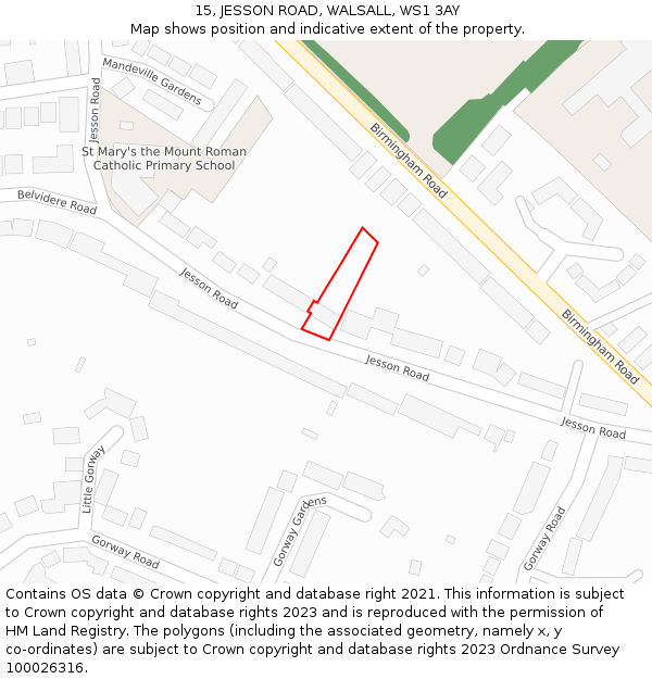 15, JESSON ROAD, WALSALL, WS1 3AY: Location map and indicative extent of plot