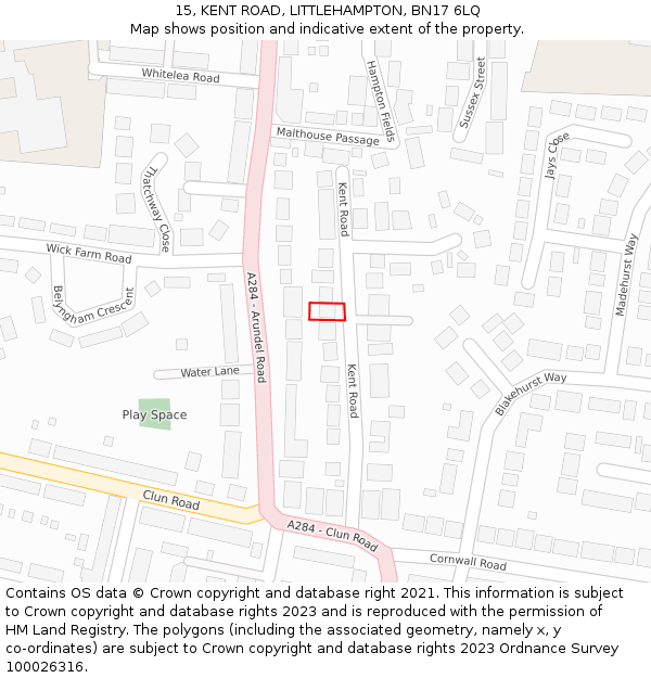 15, KENT ROAD, LITTLEHAMPTON, BN17 6LQ: Location map and indicative extent of plot