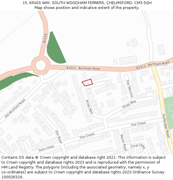 15, KINGS WAY, SOUTH WOODHAM FERRERS, CHELMSFORD, CM3 5QH: Location map and indicative extent of plot