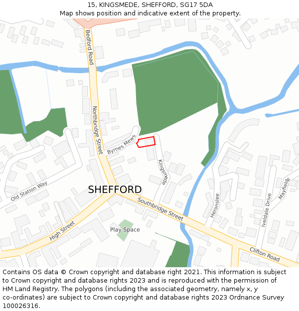 15, KINGSMEDE, SHEFFORD, SG17 5DA: Location map and indicative extent of plot
