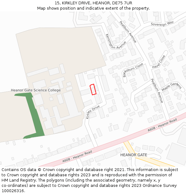 15, KIRKLEY DRIVE, HEANOR, DE75 7UR: Location map and indicative extent of plot